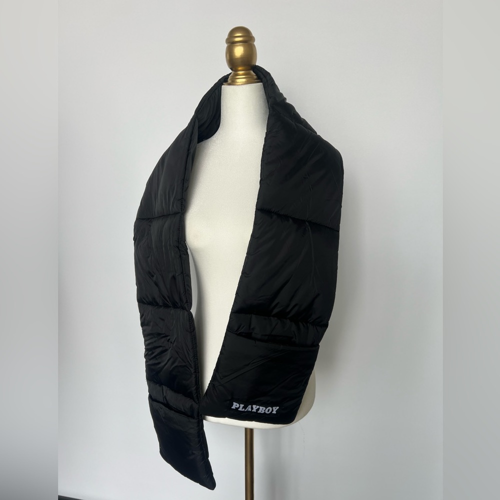 Playboy Black Puffer Scarf with Pockets and New with Tags